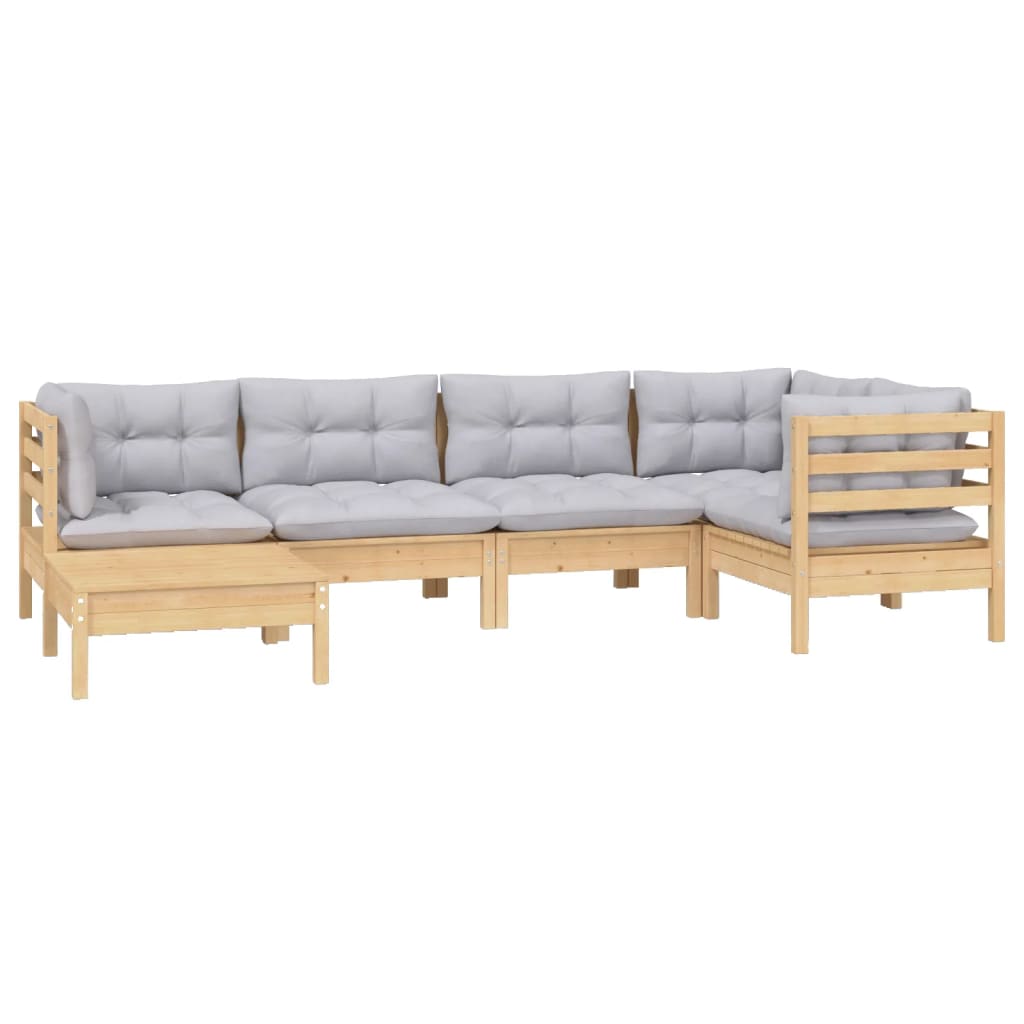 vidaXL Ensemble de salon 6 personnes avec des coussins gris massifs à Grenenhout