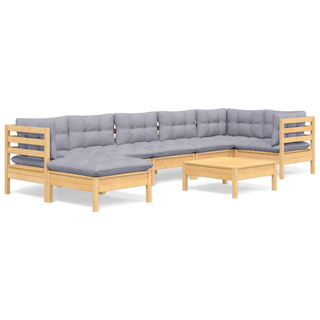 vidaXL Ensemble de salon 8 personnes avec des coussins gris massifs à Grenenhout