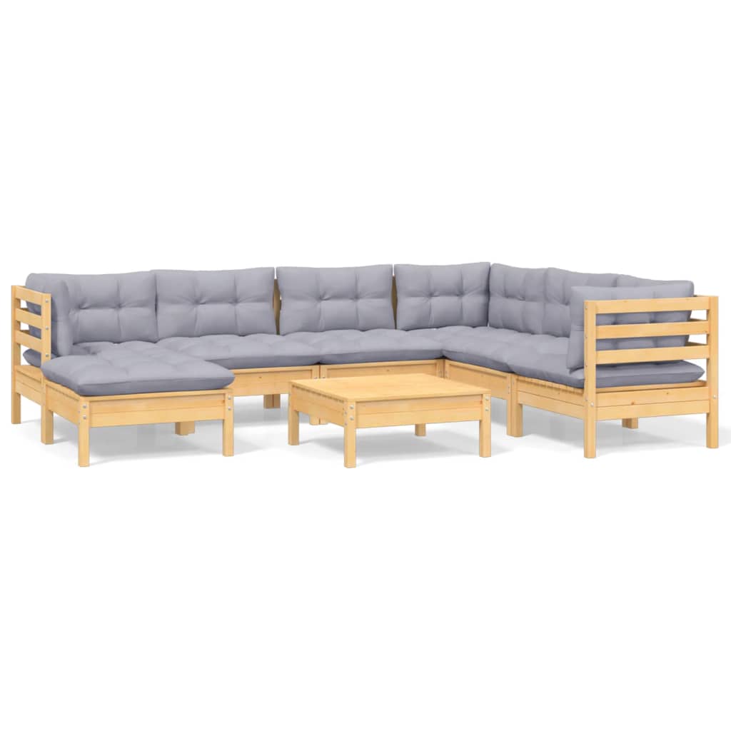 vidaXL 8-delige Loungeset met grijze kussens massief grenenhout