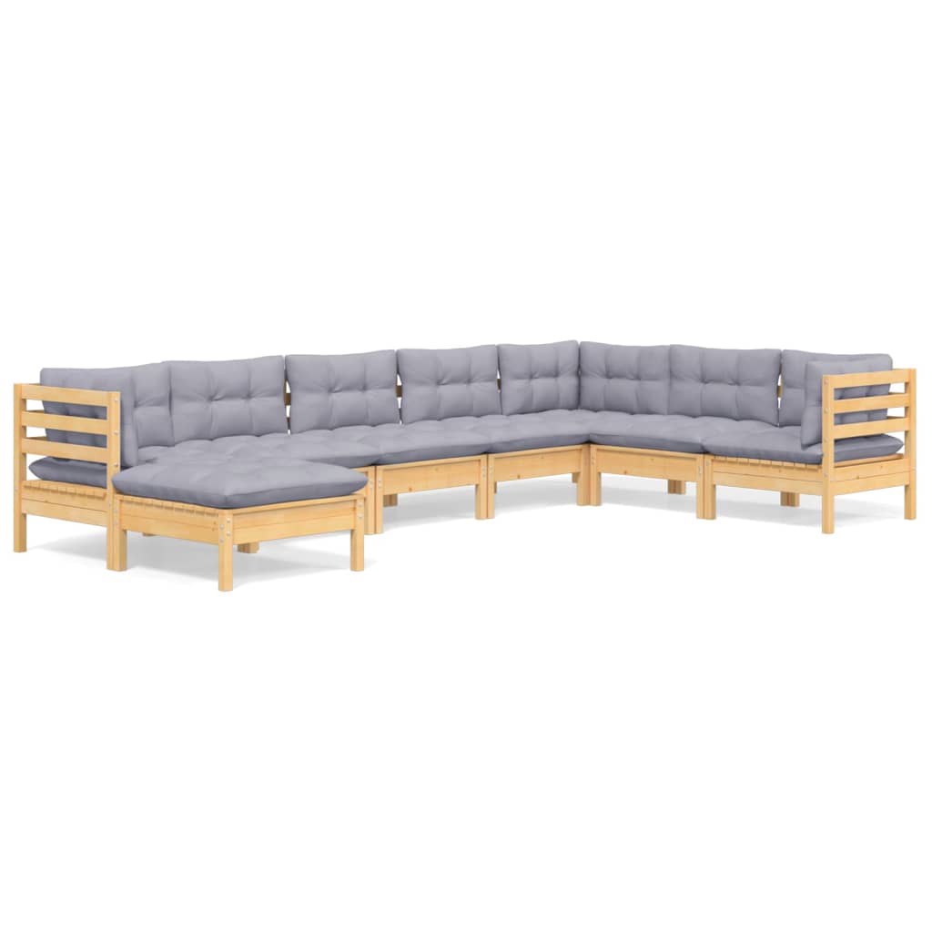 vidaXL 8-delige Loungeset met grijze kussens grenenhout