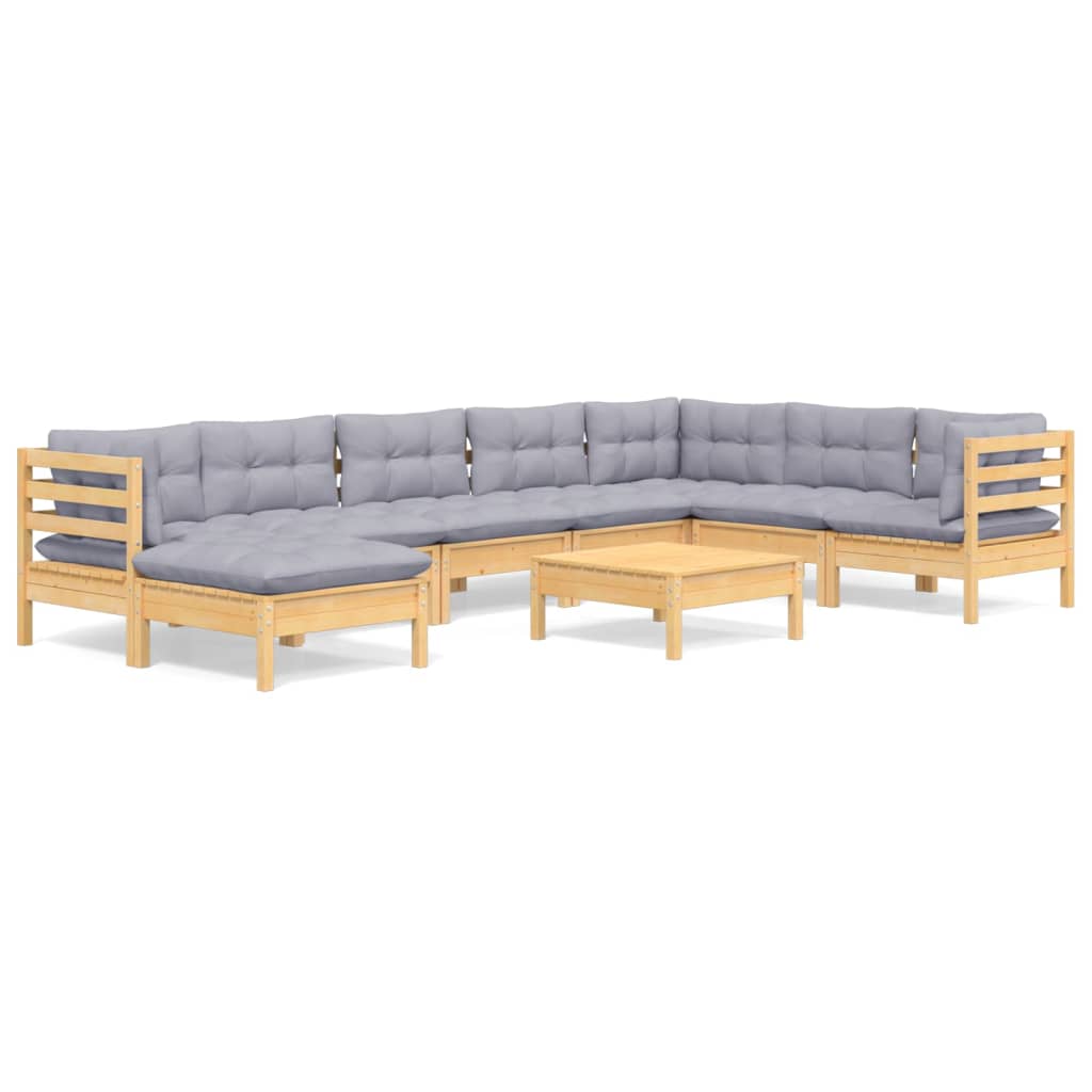vidaXL Ensemble de salon 9 personnes avec des coussins gris massifs à Grenenhout