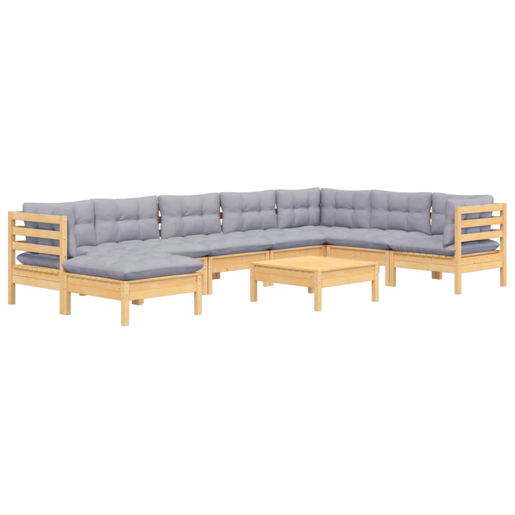 vidaXL Ensemble de salon 9 personnes avec des coussins gris massifs à Grenenhout