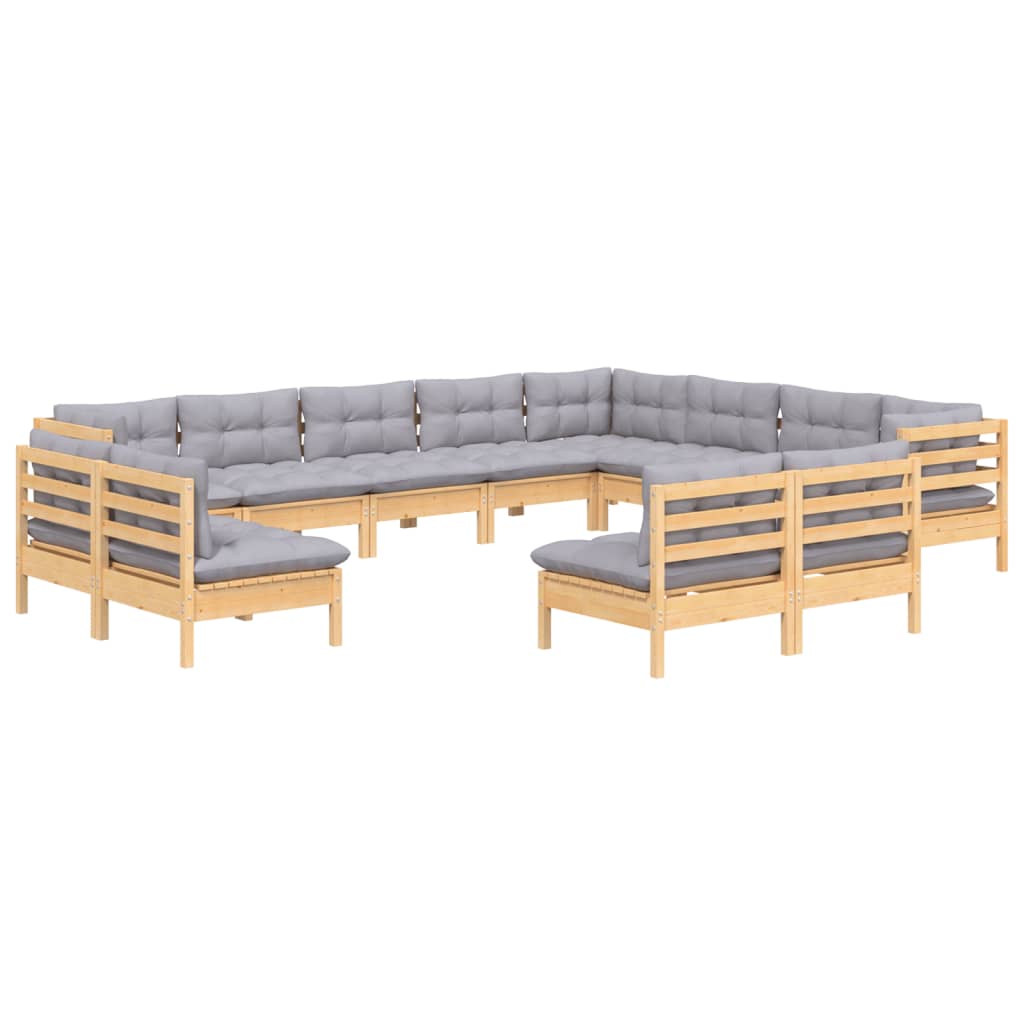 vidaXL Ensemble de salon 12 personnes avec des coussins gris massifs à Grenenhout