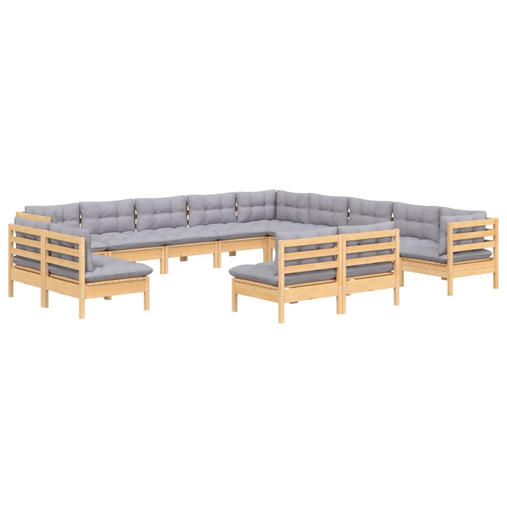 vidaXL 13-Piece Lounge Set with Grey Cushions Solid Pine Wood