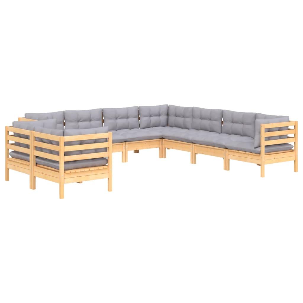 vidaXL Ensemble de salon 9 personnes avec des coussins gris massifs à Grenenhout