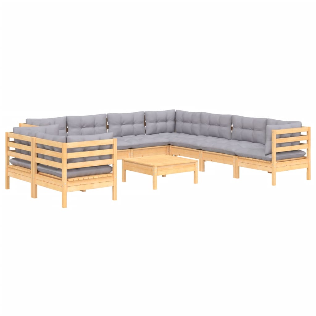vidaXL Ensemble de salon 10 personnes avec des coussins gris massifs à Grenenhout