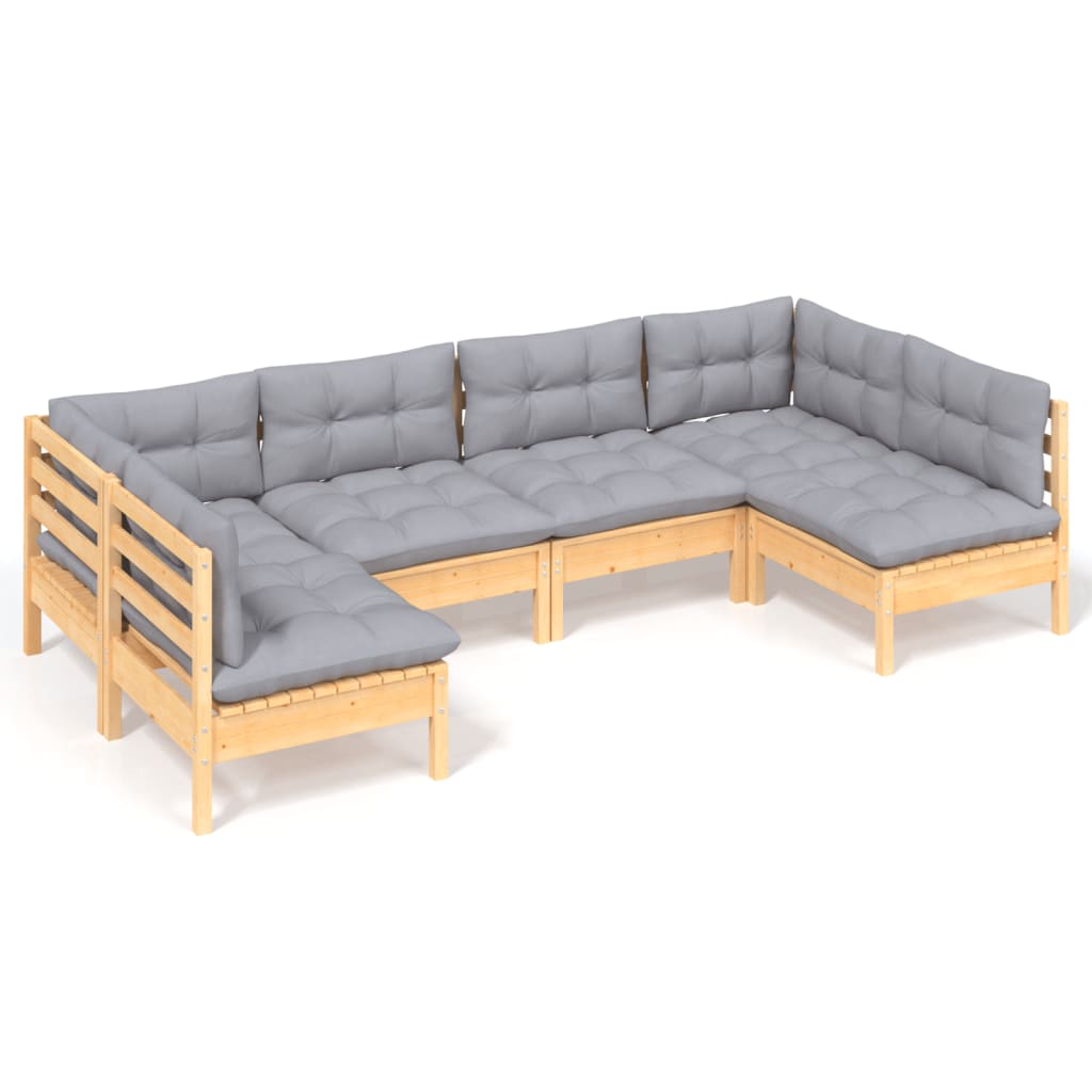 vidaXL Ensemble de salon 6 personnes avec des coussins gris massifs à Grenenhout