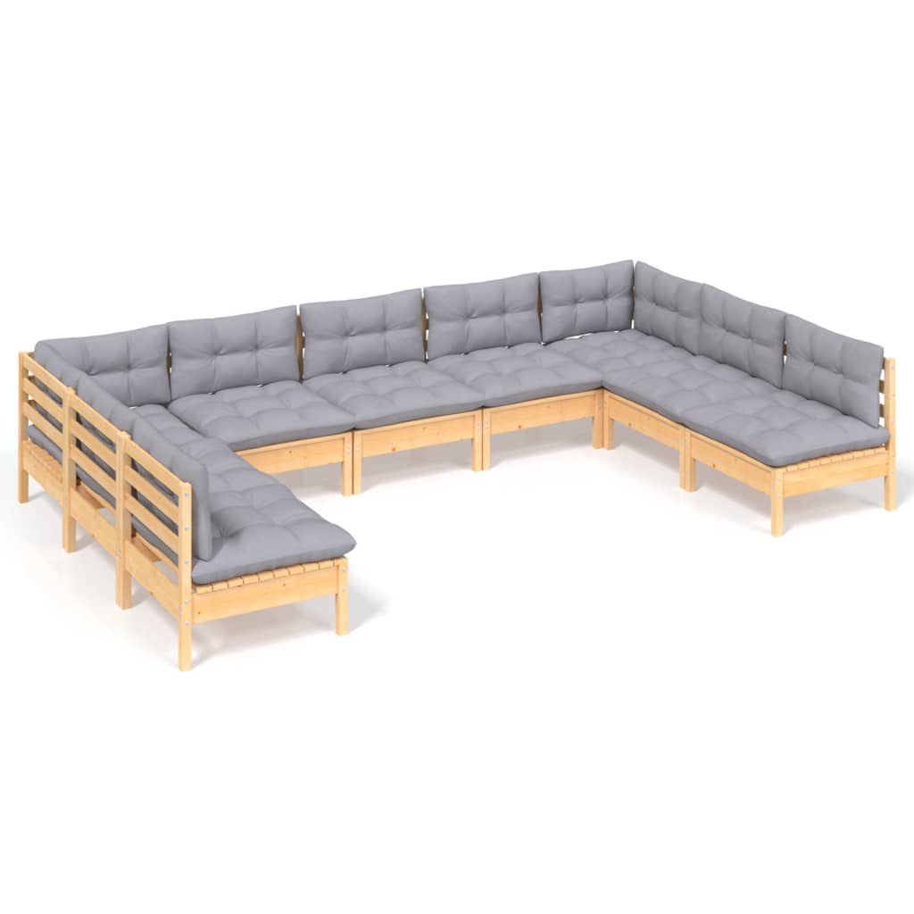 vidaXL Ensemble de salon 9 personnes avec des coussins gris massifs à Grenenhout