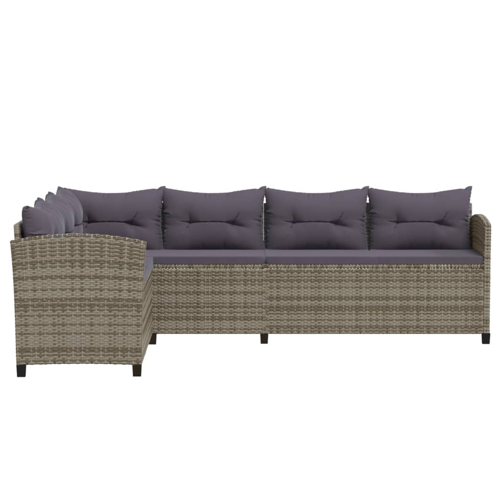 vidaXL 3-delige Loungeset met kussens poly rattan grijs