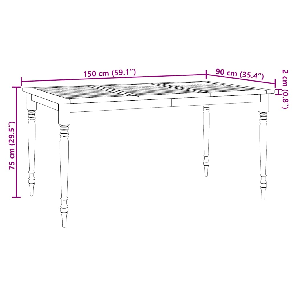 vidaXL Tafel Batavia 150x90x75 cm massief teakhout