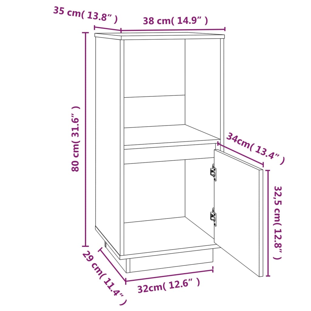 vidaXL Dressoir 38x35x80 cm massief grenenhout