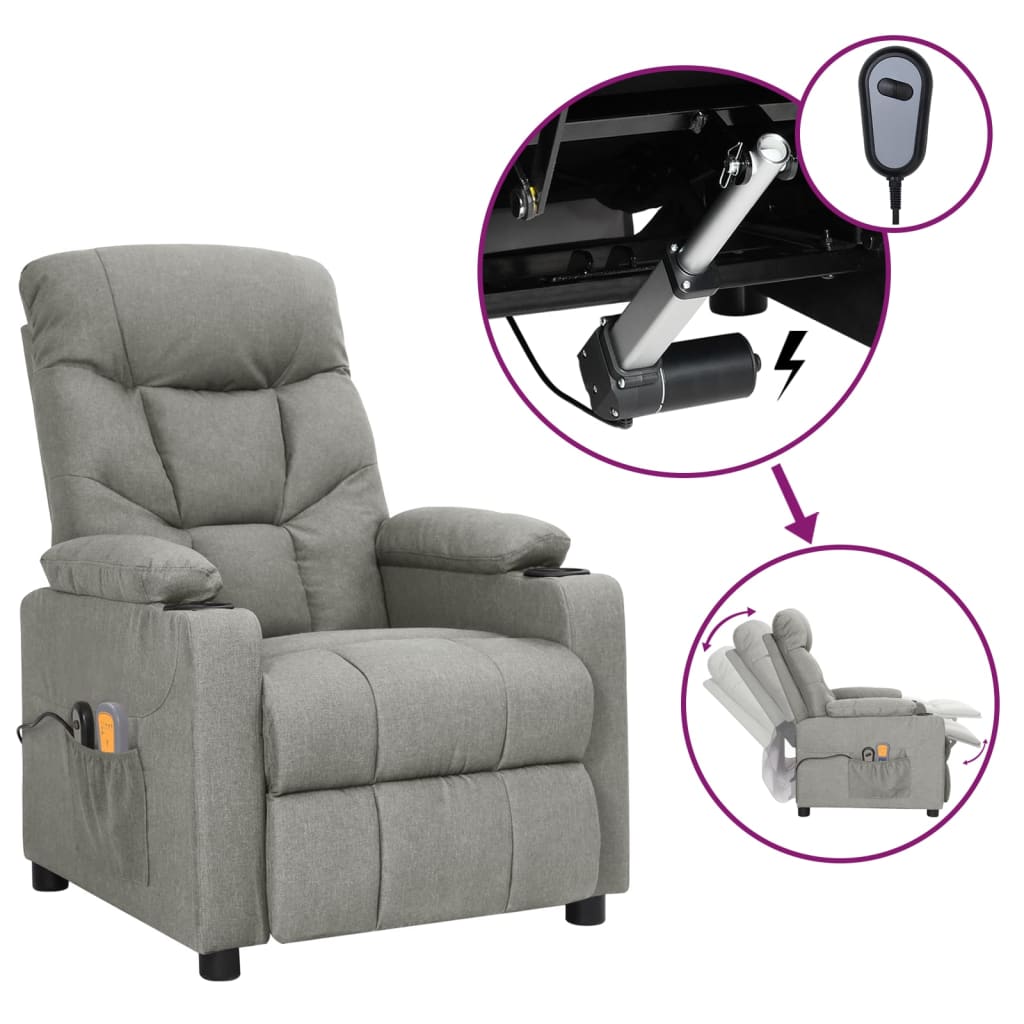 vidaXL Massagestoel elektrisch stof lichtgrijs