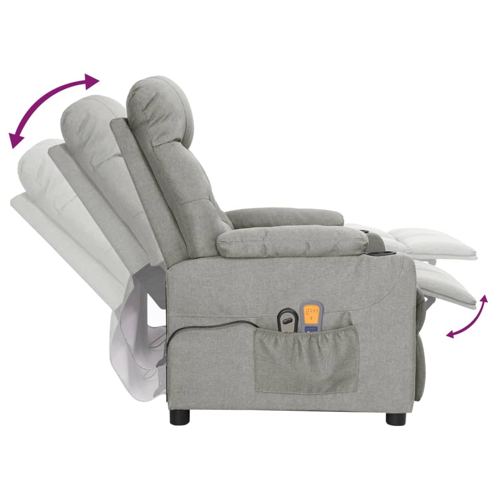 vidaXL Massagestoel elektrisch stof lichtgrijs
