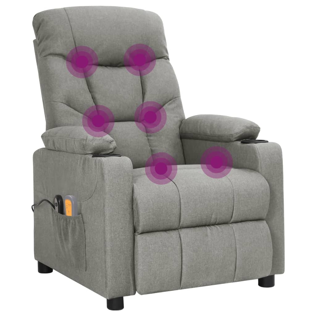 vidaXL Massagestoel elektrisch stof lichtgrijs