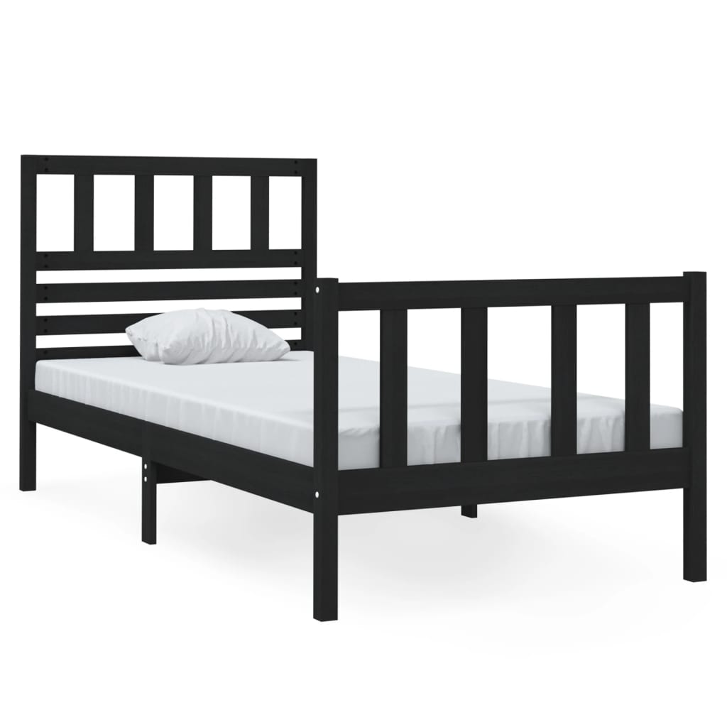 vidaXL Bedframe massief hout zwart 75x190 cm