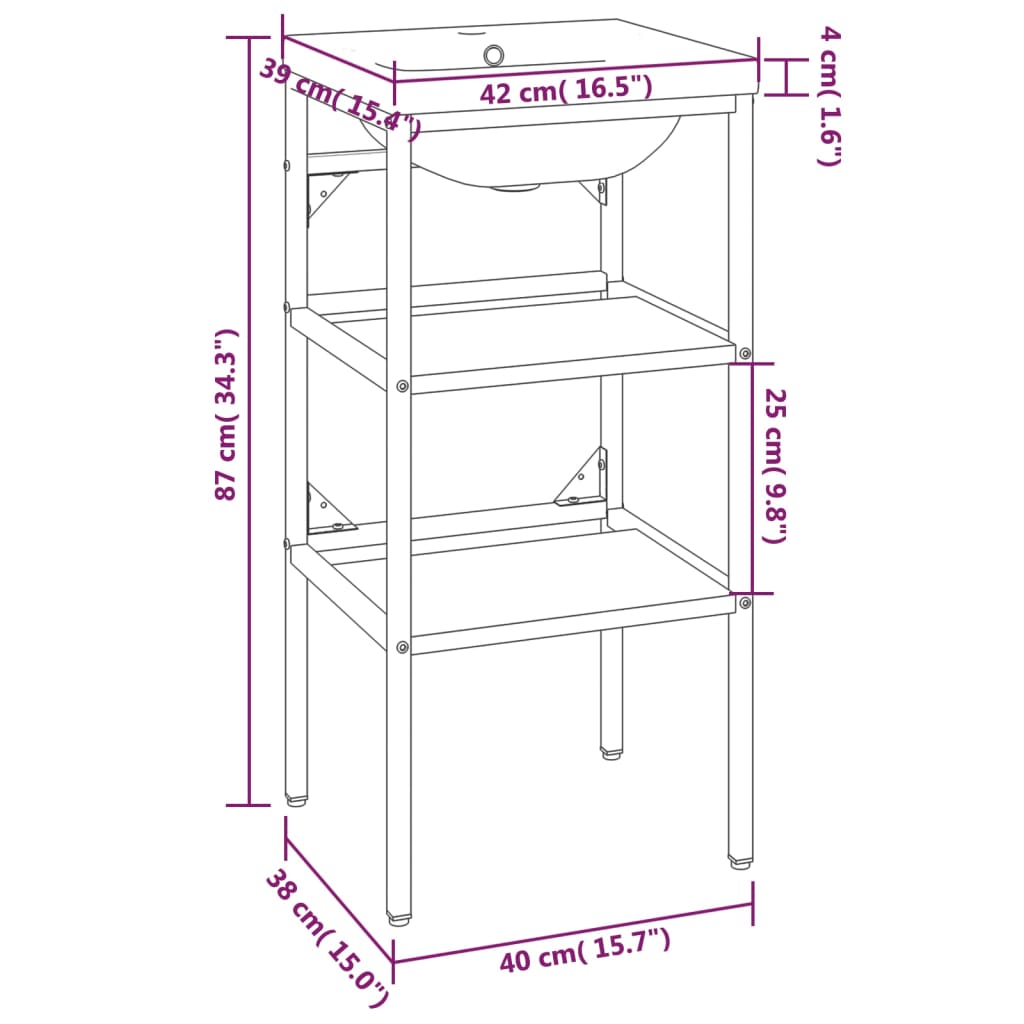 vidaXL Washbasin Frame with Integrated Sink Iron White