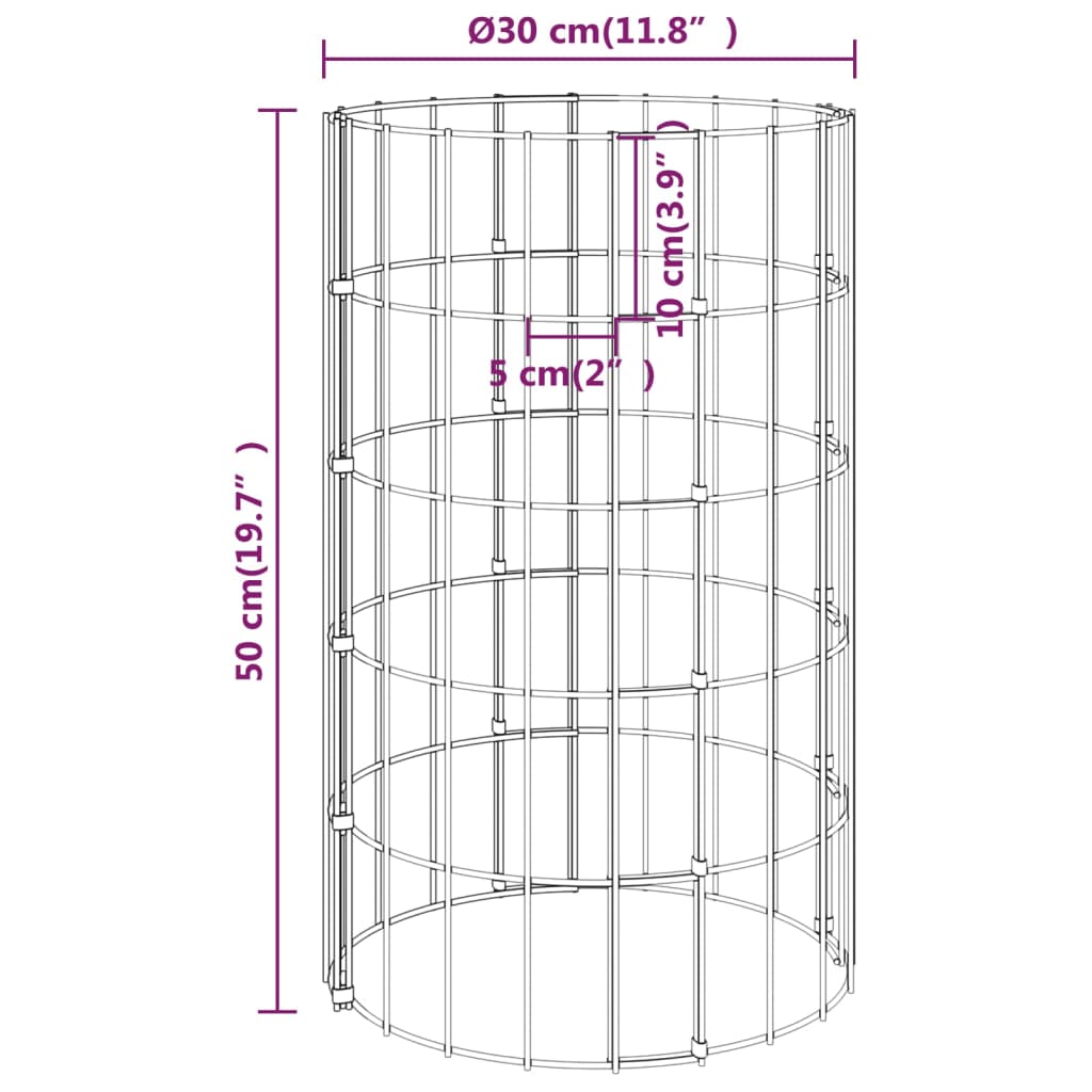vidaXL Gabion Planters 3 pcs Round Raised Ø30x50 cm Steel