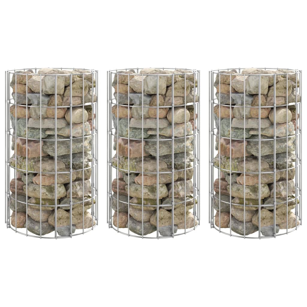 vidaXL Gabion Planters 3 pcs Round Raised Ø30x50 cm Steel