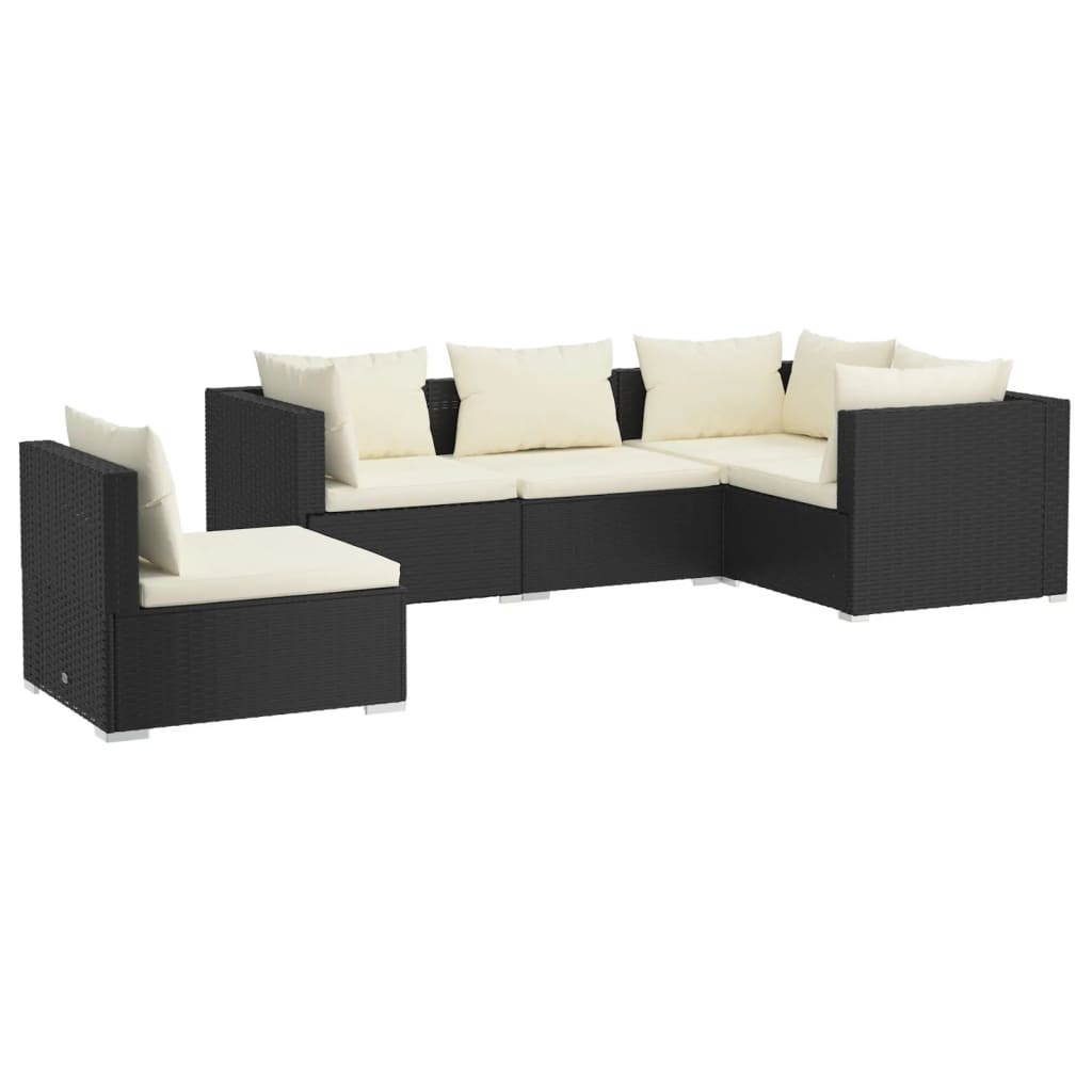 vidaXL Ensemble de salon 5 personnes avec coussins en poly rotin noir