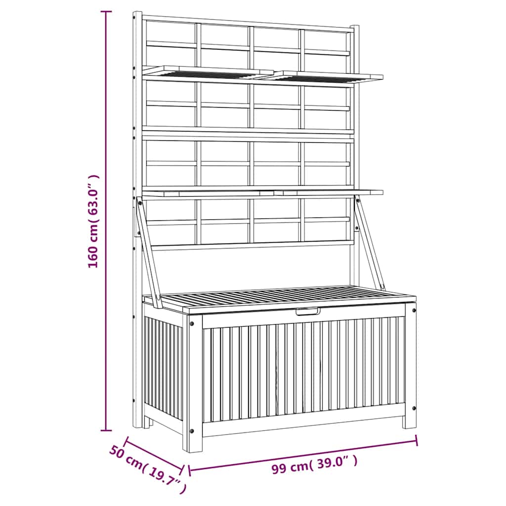vidaXL Opbergbox met latwerk 99x50x160 cm massief acaciahout