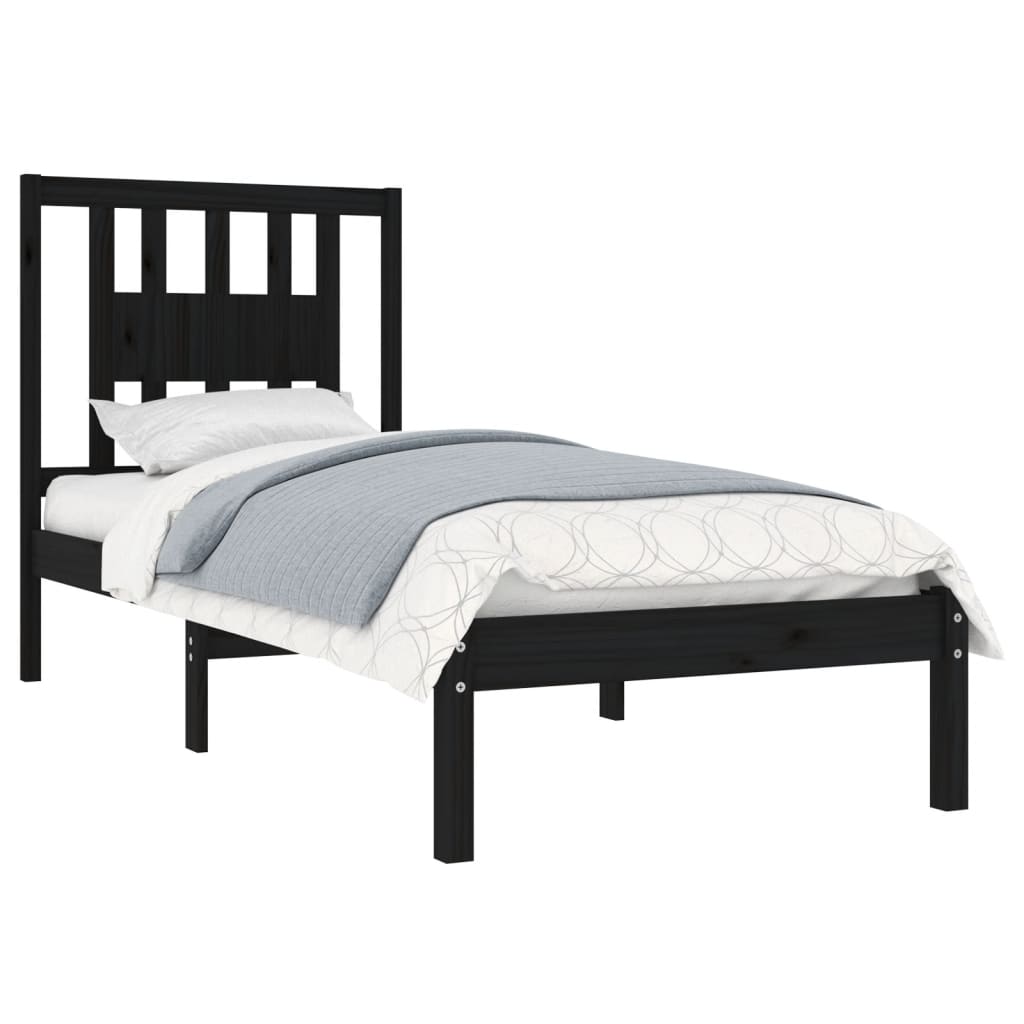 vidaXL Bed frame solid wood black 75x190 cm