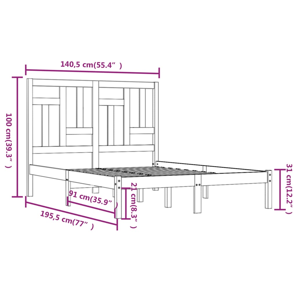 vidaXL Bed Frame Solid Wood 135x190 cm