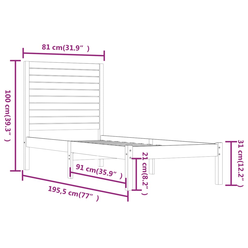 vidaXL Cadre de lit massif hout 75x190 cm