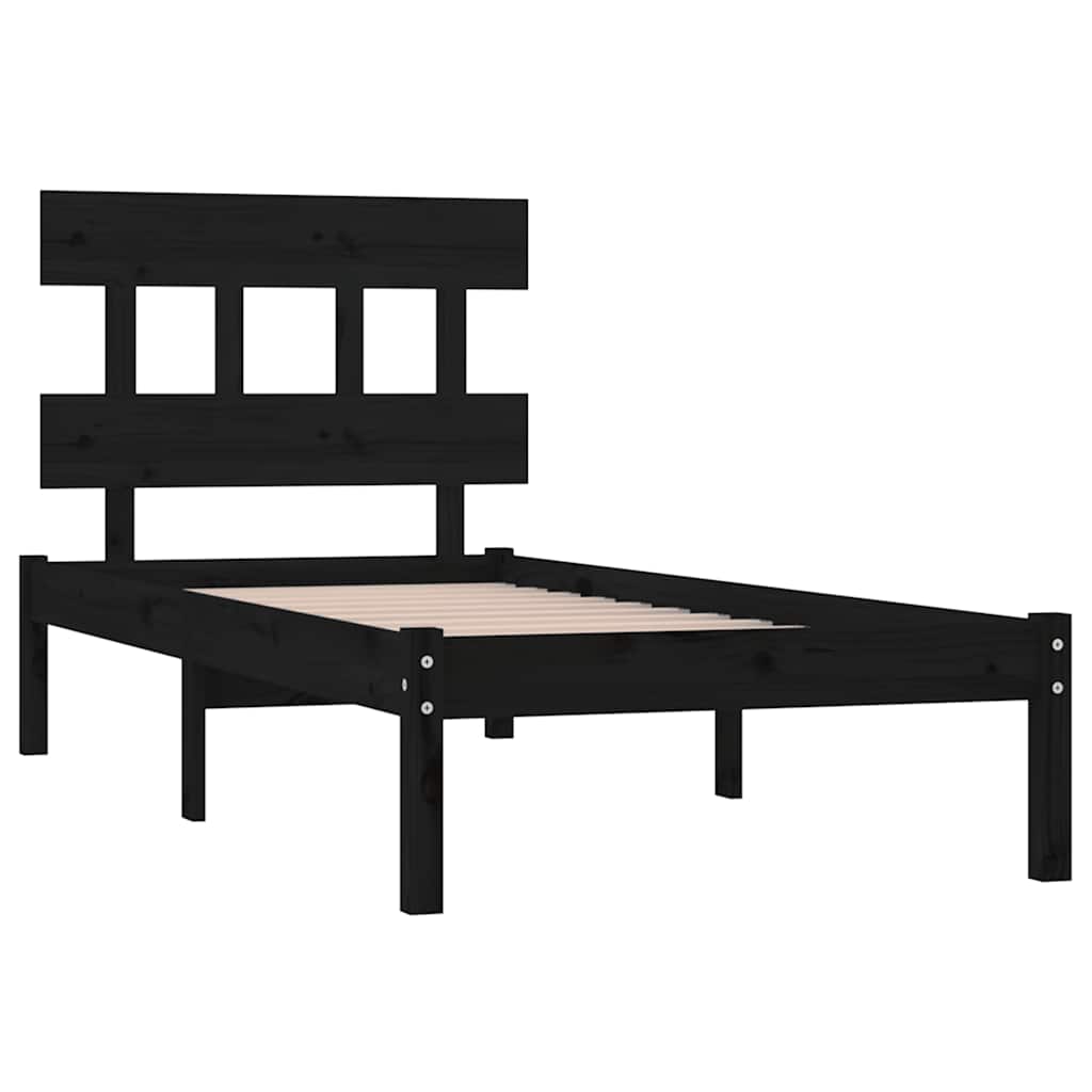 vidaXL Bed frame solid wood black 75x190 cm