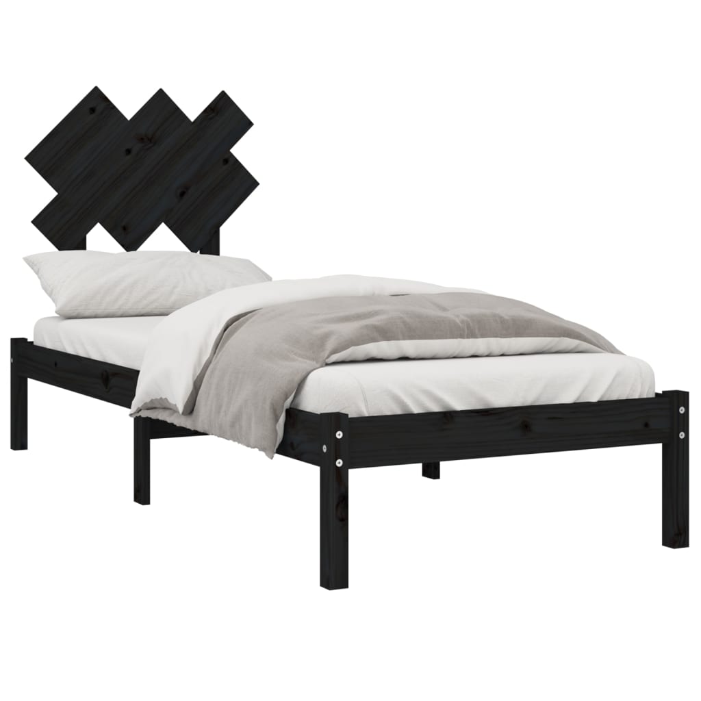 vidaXL Bed frame solid wood black 75x190 cm