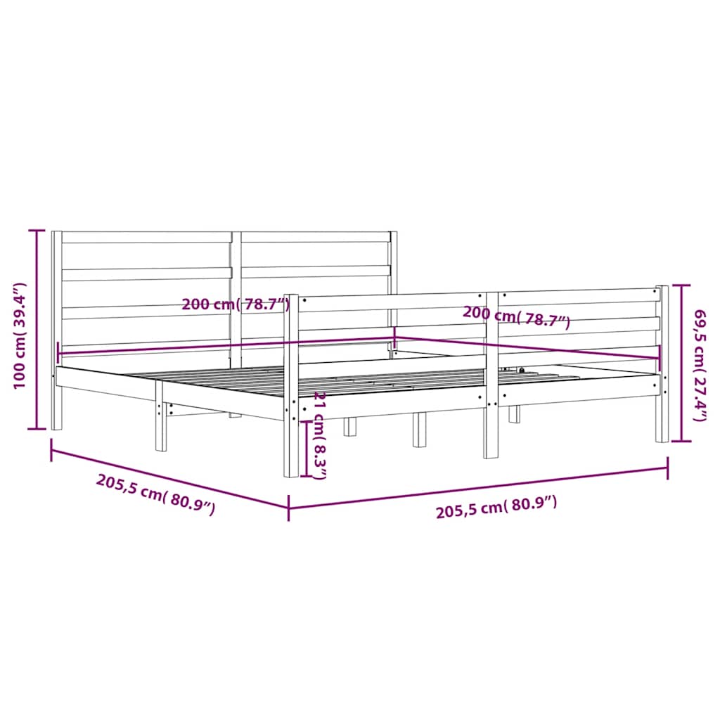 vidaXL Bed Frame Solid Pine Wood Grey 200x200 cm