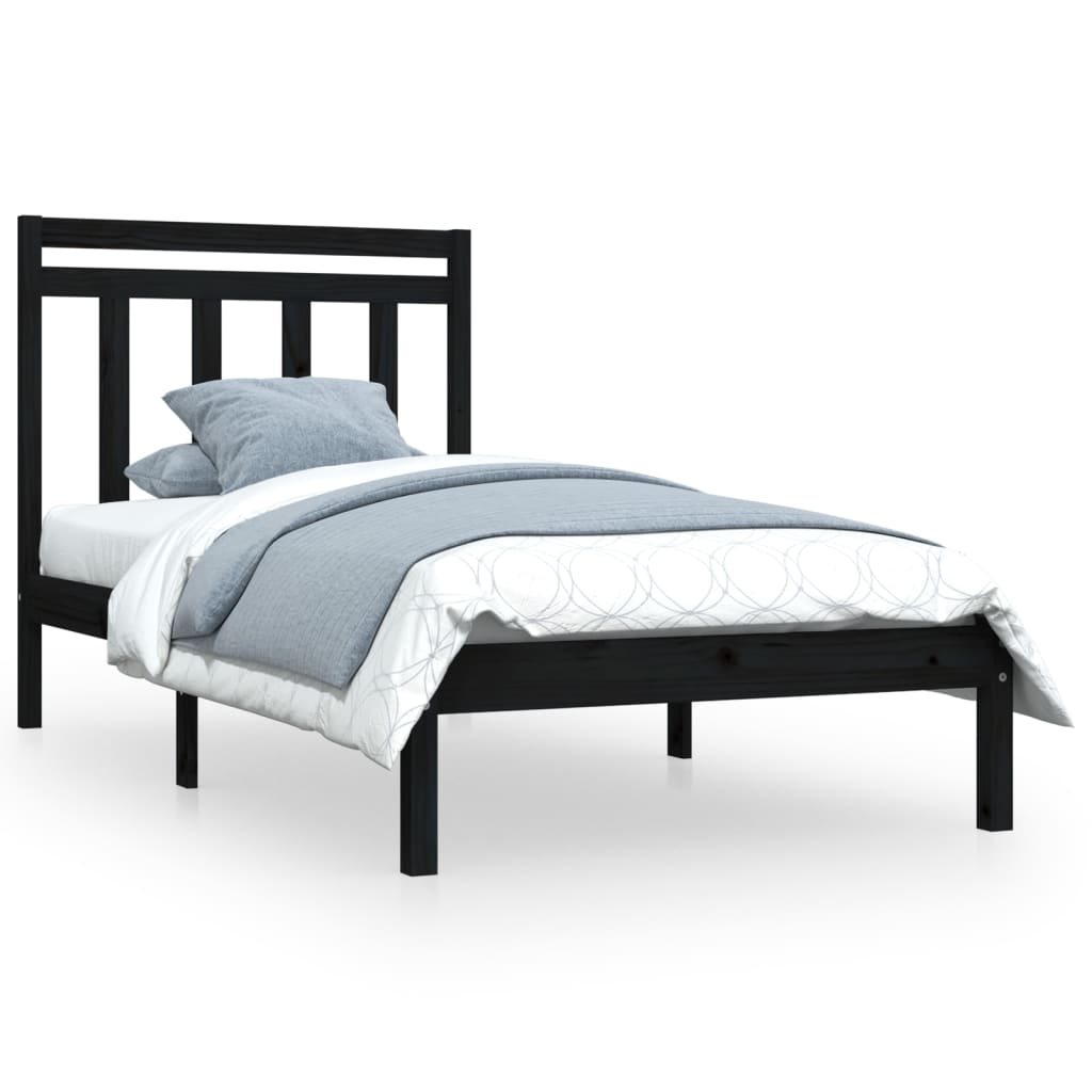 vidaXL Bed frame solid wood black 75x190 cm