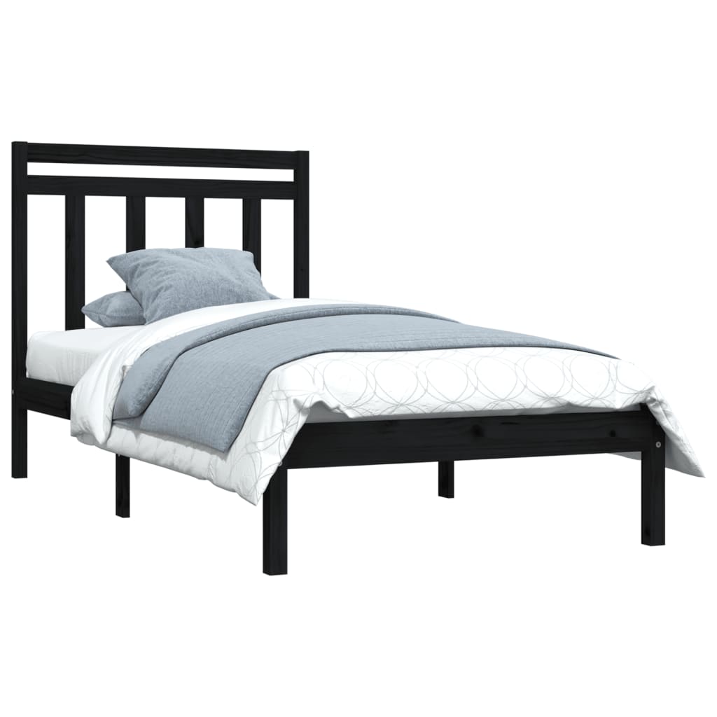 vidaXL Bed frame solid wood black 75x190 cm