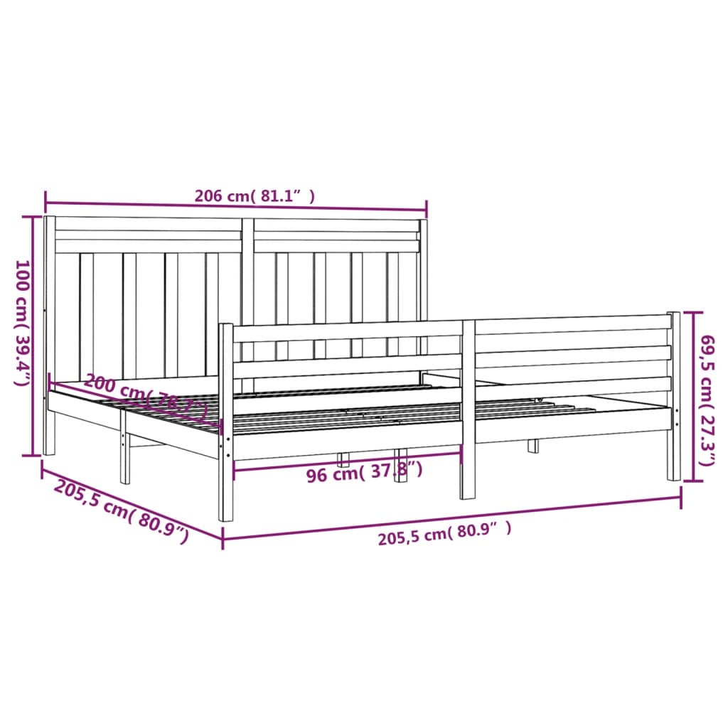 vidaXL Bedframe massief hout wit 100x200 cm