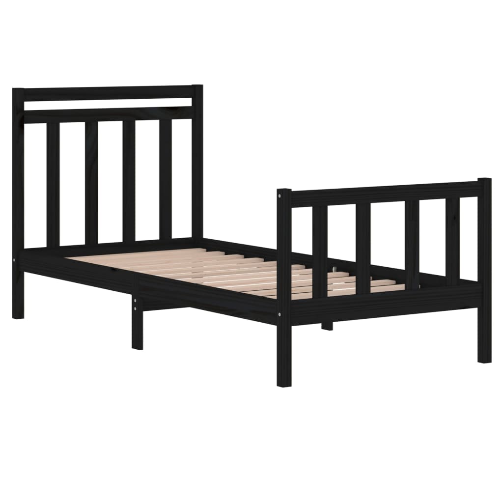 vidaXL Bed frame solid wood black 75x190 cm