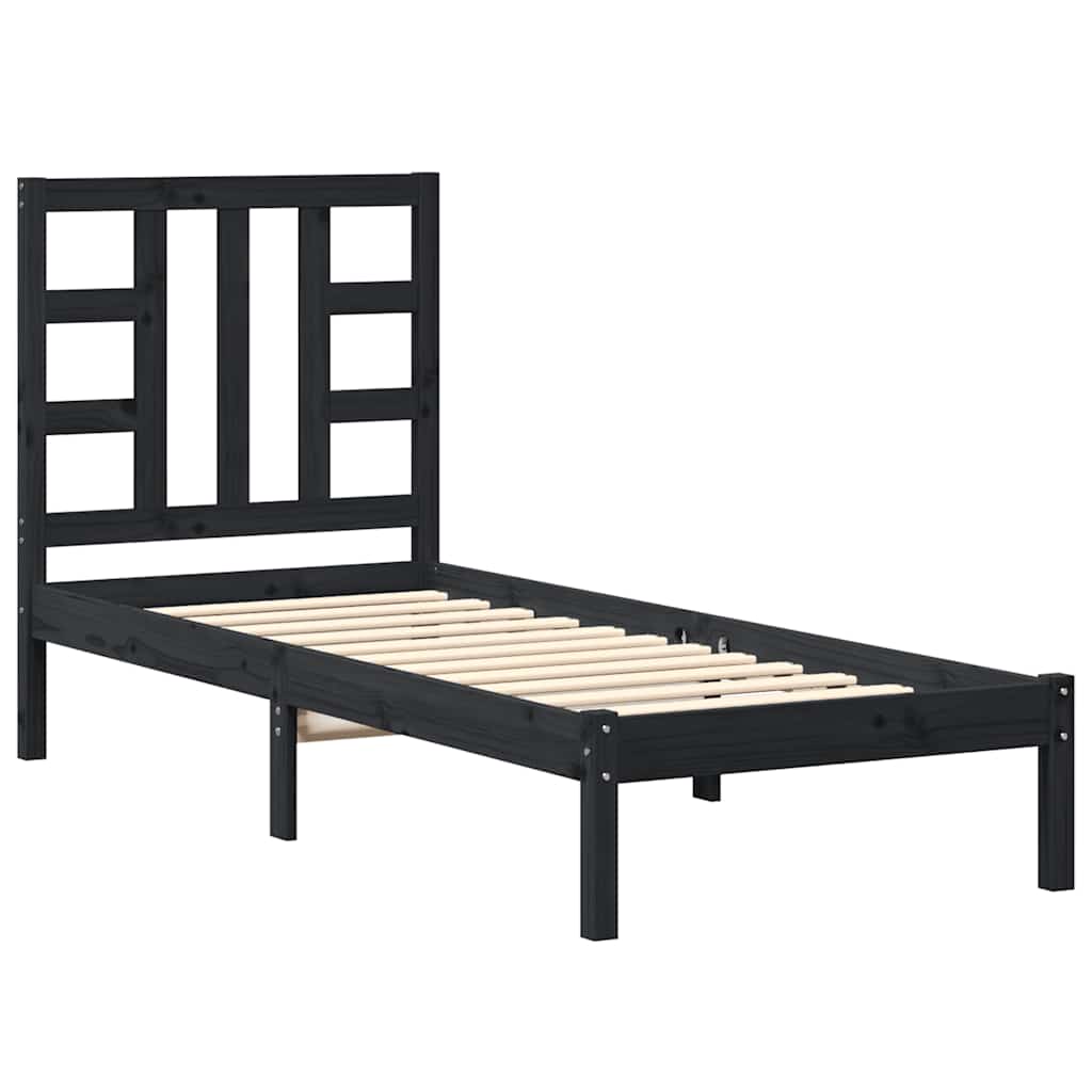 vidaXL Bed frame solid wood black 75x190 cm