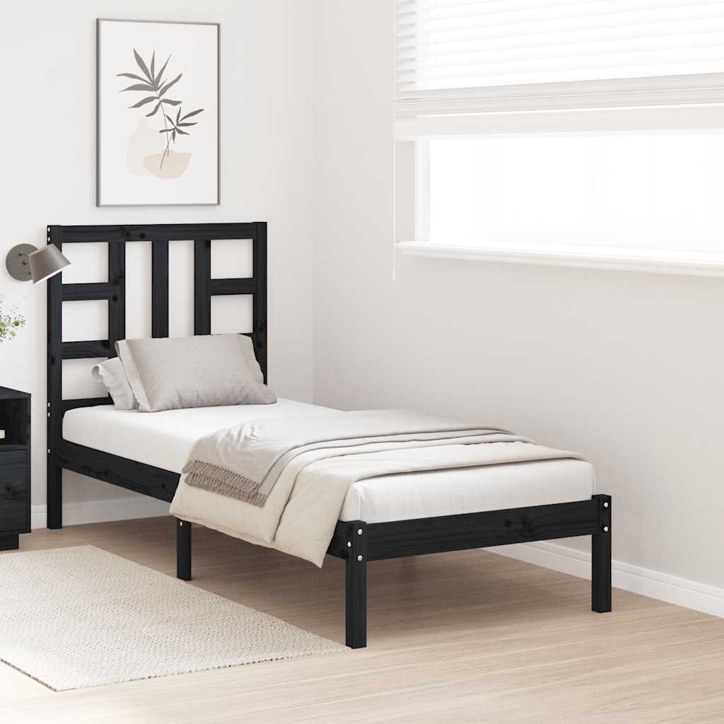 vidaXL Bed frame solid wood black 75x190 cm