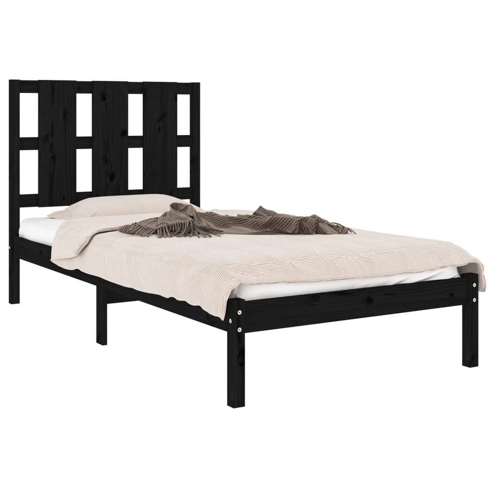 vidaXL Bedframe massief hout zwart 75x190 cm