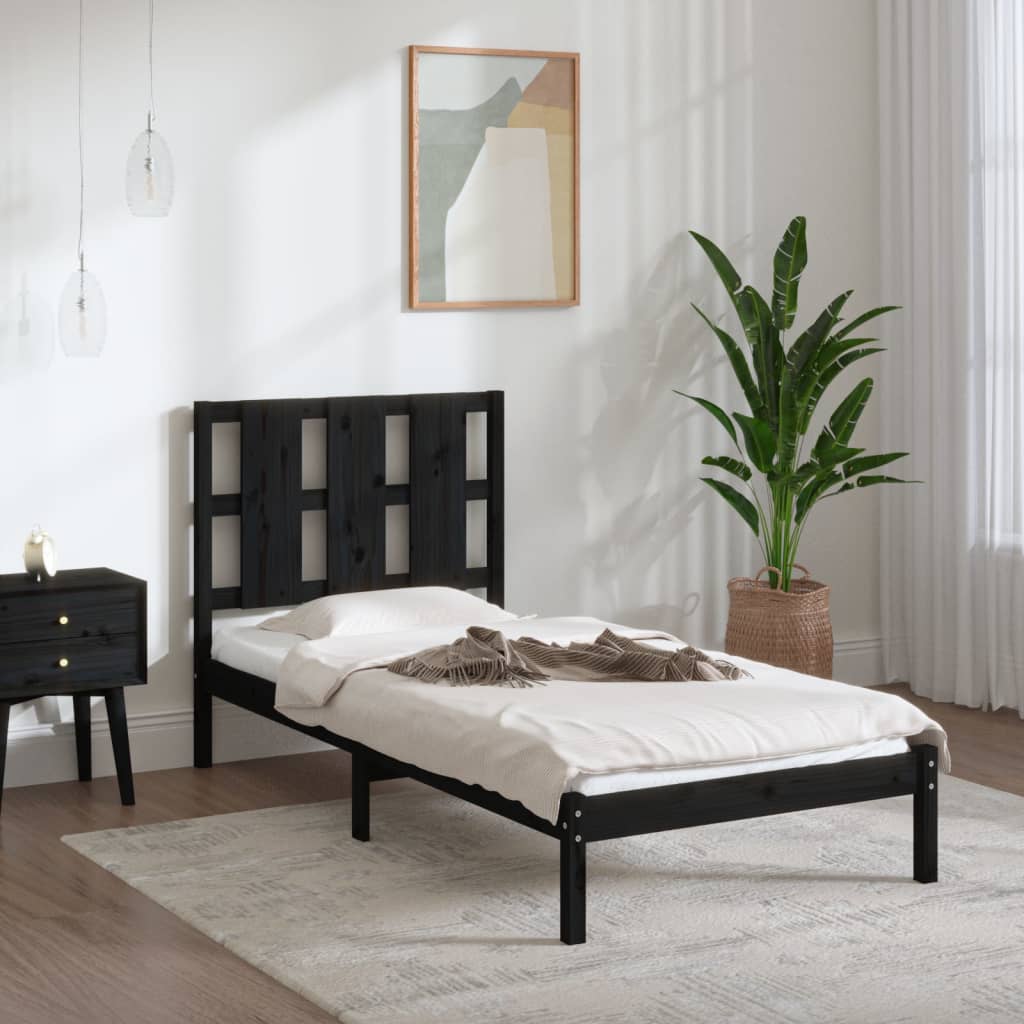 vidaXL Bedframe massief hout zwart 75x190 cm