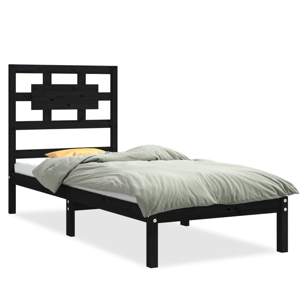 vidaXL Bedframe massief hout zwart 75x190 cm