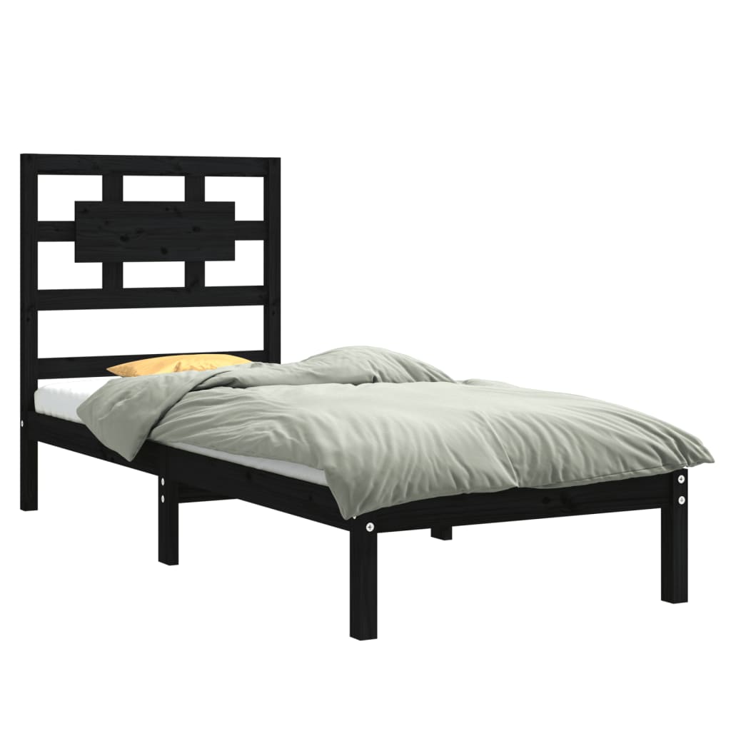 vidaXL Bedframe massief hout zwart 75x190 cm