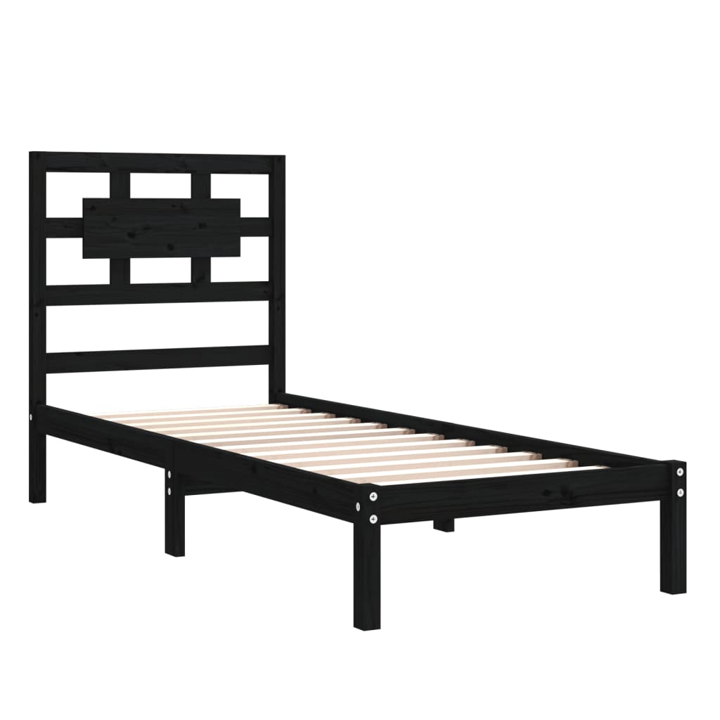 vidaXL Bedframe massief hout zwart 75x190 cm