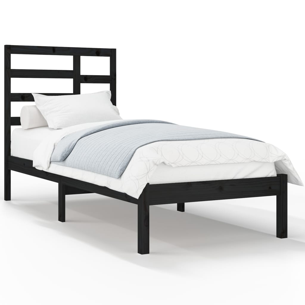 vidaXL Bedframe massief hout zwart 75x190 cm