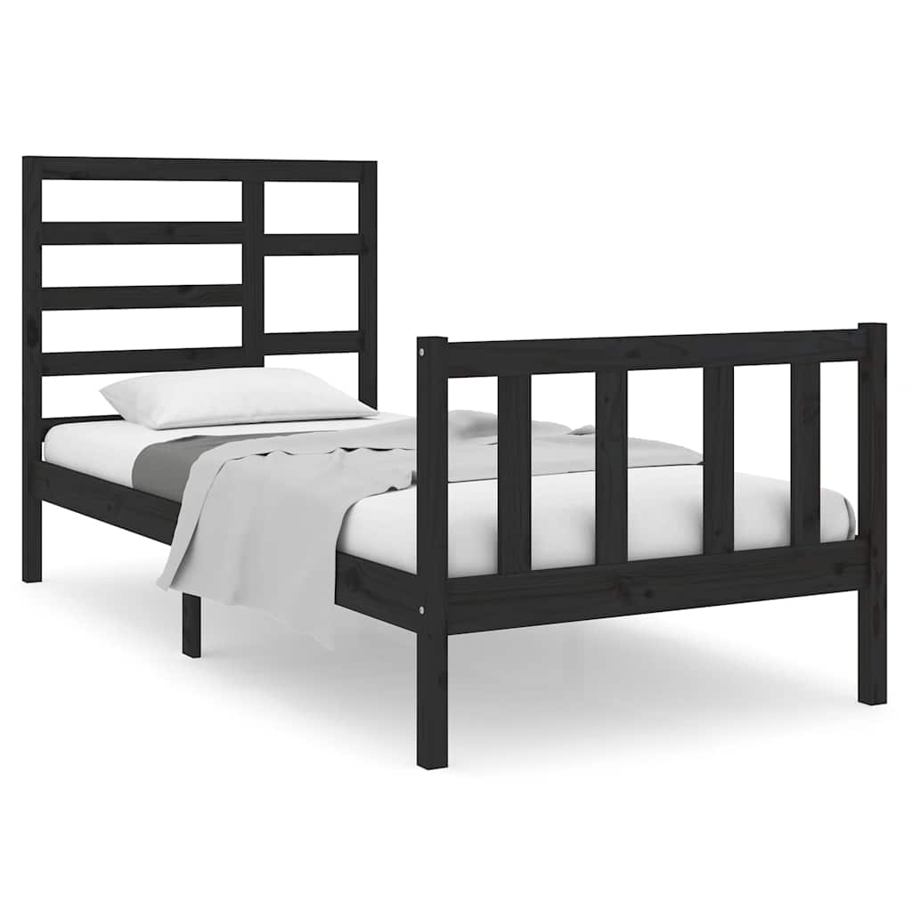 vidaXL Bedframe massief hout zwart 75x190 cm