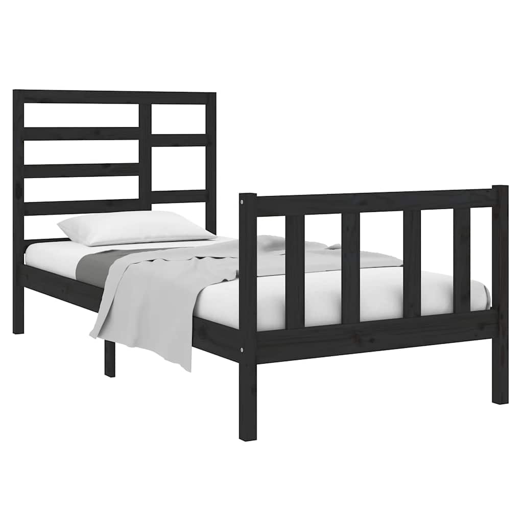 vidaXL Bedframe massief hout zwart 75x190 cm