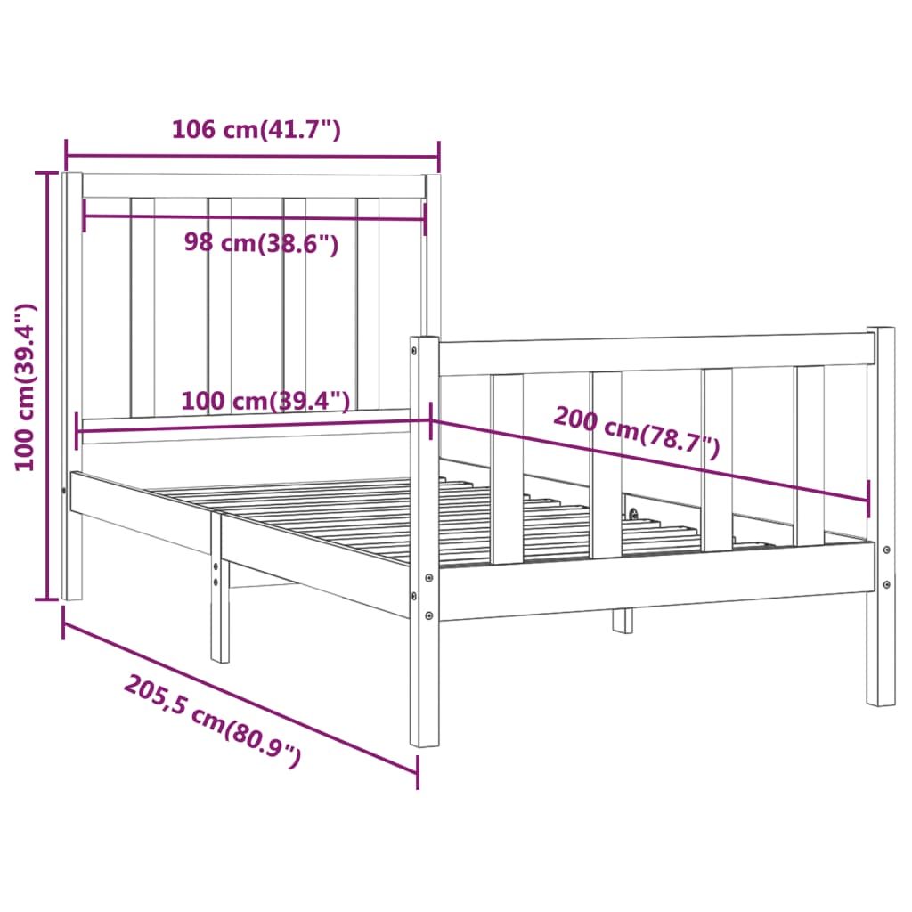 vidaXL Bed Frame Solid Wood Black 180x200 cm