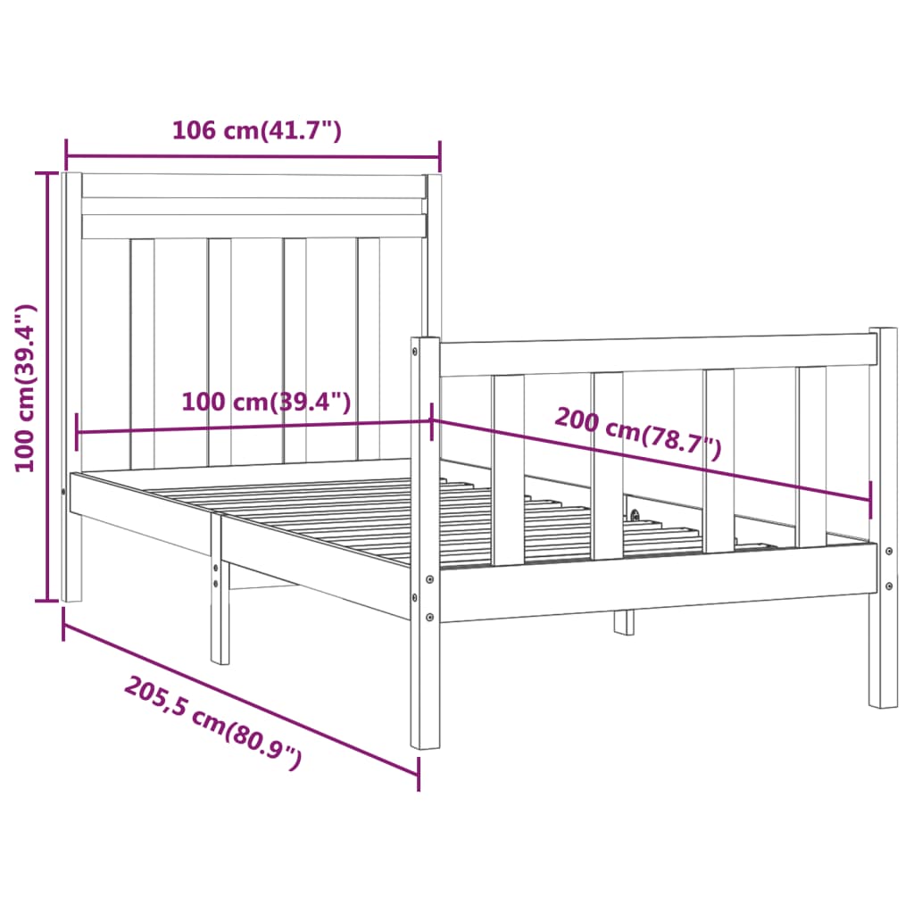 vidaXL Bed Frame Solid Pine Wood Black 100x200 cm