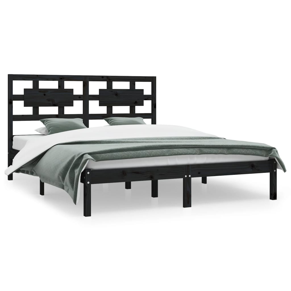vidaXL Cadre de lit massif vert grenenhout noir 200x200 cm