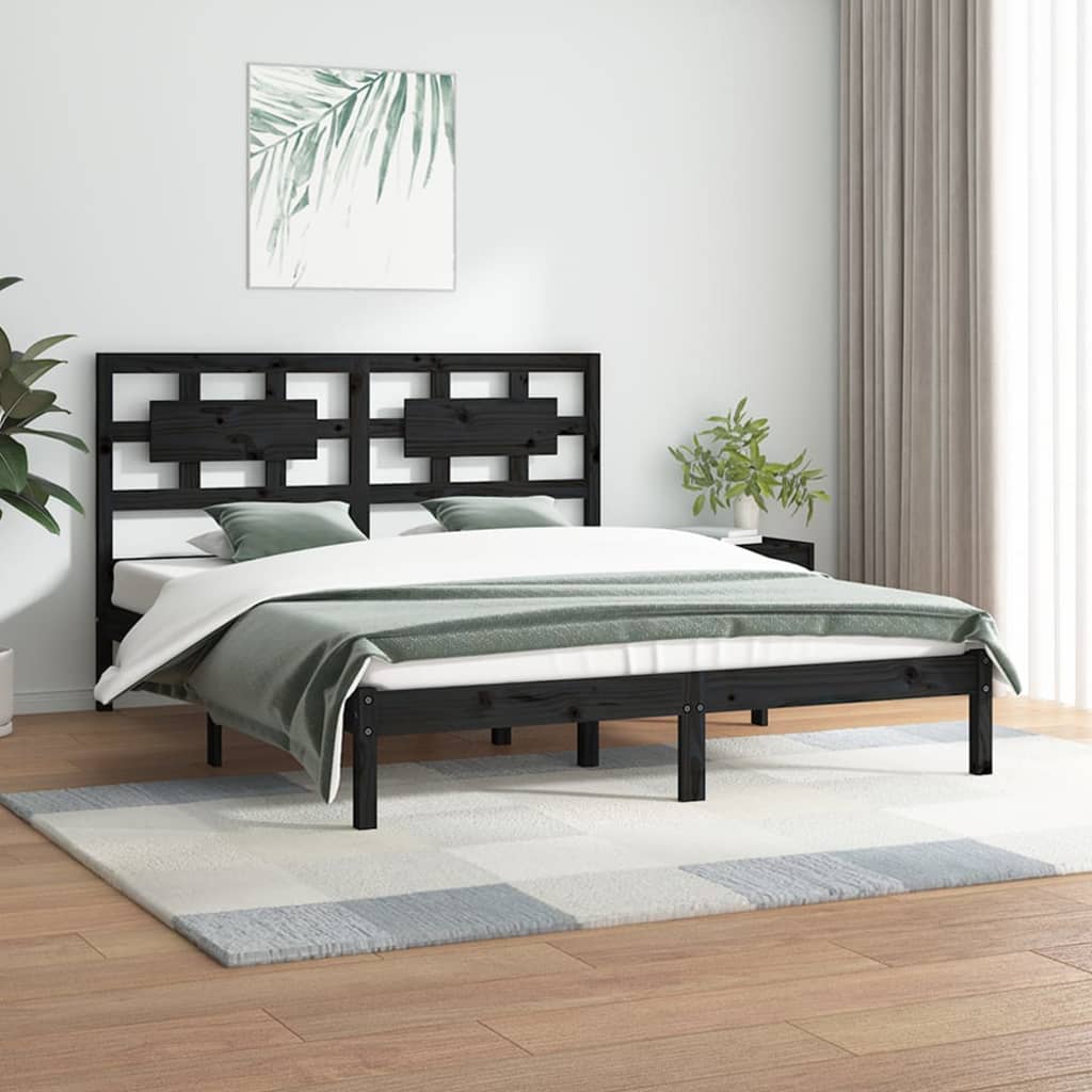 vidaXL Cadre de lit massif vert grenenhout noir 200x200 cm
