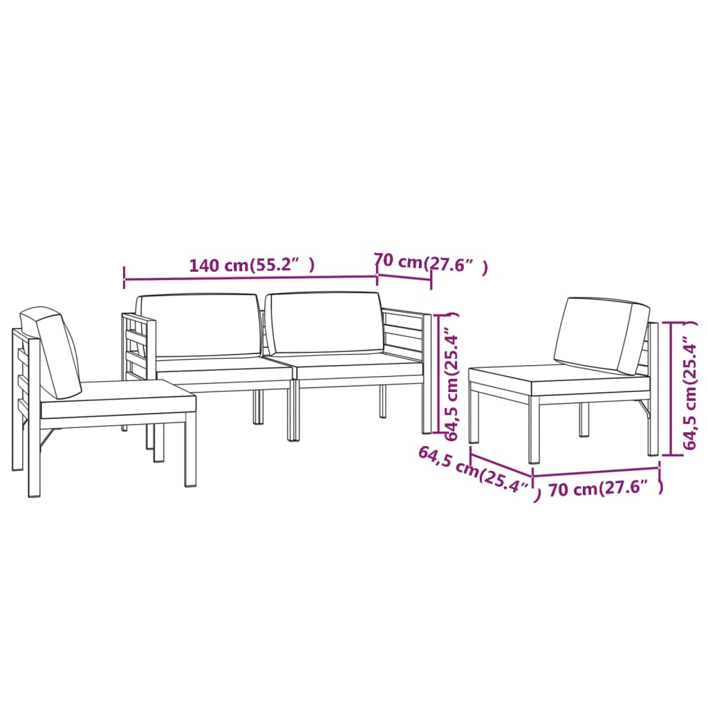 vidaXL 4-delige Loungeset met kussens aluminium antracietkleurig