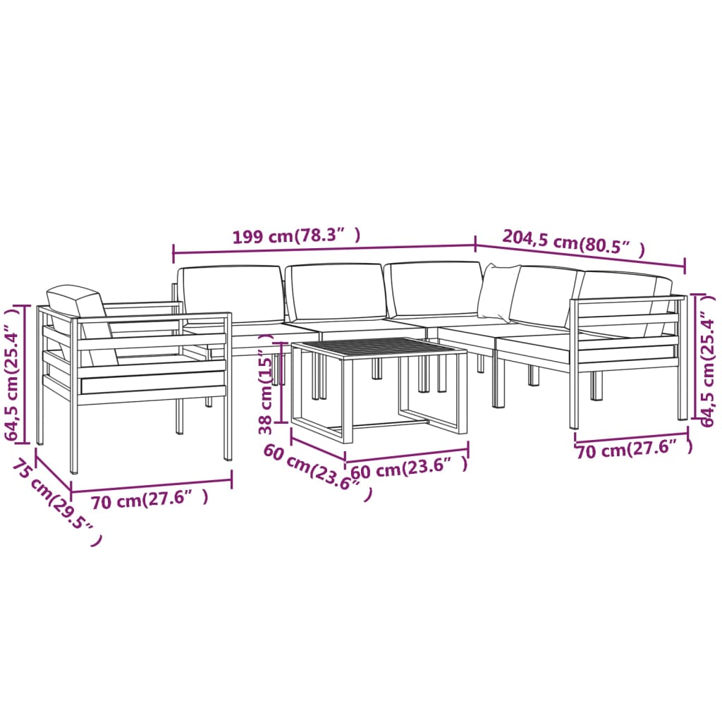 vidaXL 7-delige Loungeset met kussens aluminium antracietkleurig